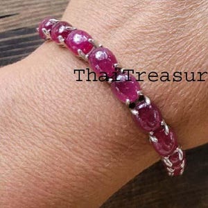 Tennisarmband natuurlijke robijn, sterling 925-zilveren sieraden, huwelijkscadeau dames, jubileumcadeau