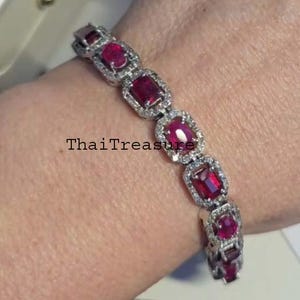 Pulsera de rubí natural y diamantes pavé, joyería de plata de ley 925, regalo para mujer