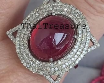 Natural Ruby & Diamond Solid 925 Sterling Silver Ring, Anniversary Gift, Statement Jewelry for Women