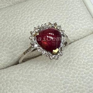 Elegant Heart Cut Ruby & Diamond Ring, Fine 925 Sterling Silver, Romantic Gift For Her