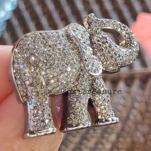 Sterling 925 Silver Natural Diamond Elephant Brooch Pin Pendant with Ruby Eye, Birthday Gift