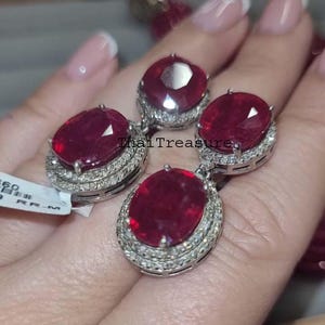 Natural Ruby & Diamond Earrings, Handmade 925 Sterling Silver, Birthstone Jewelry Gift, Anniversary Engagement Gift