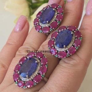 Set di gioielli con tanzanite e rubino naturali, orecchini in argento sterling 925 con smeraldo e diamante, regalo