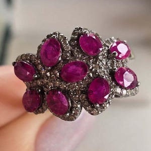 Natural Ruby & Diamond Sterling 925 Silver Ring, Gift for Wedding, Women Anniversary Gift