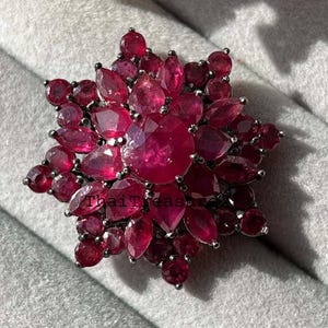Natural Ruby Brooch Pin, Sterling 925 Silver, Partywear Jewelry, Engagement Gift, Gift for Girlfriend