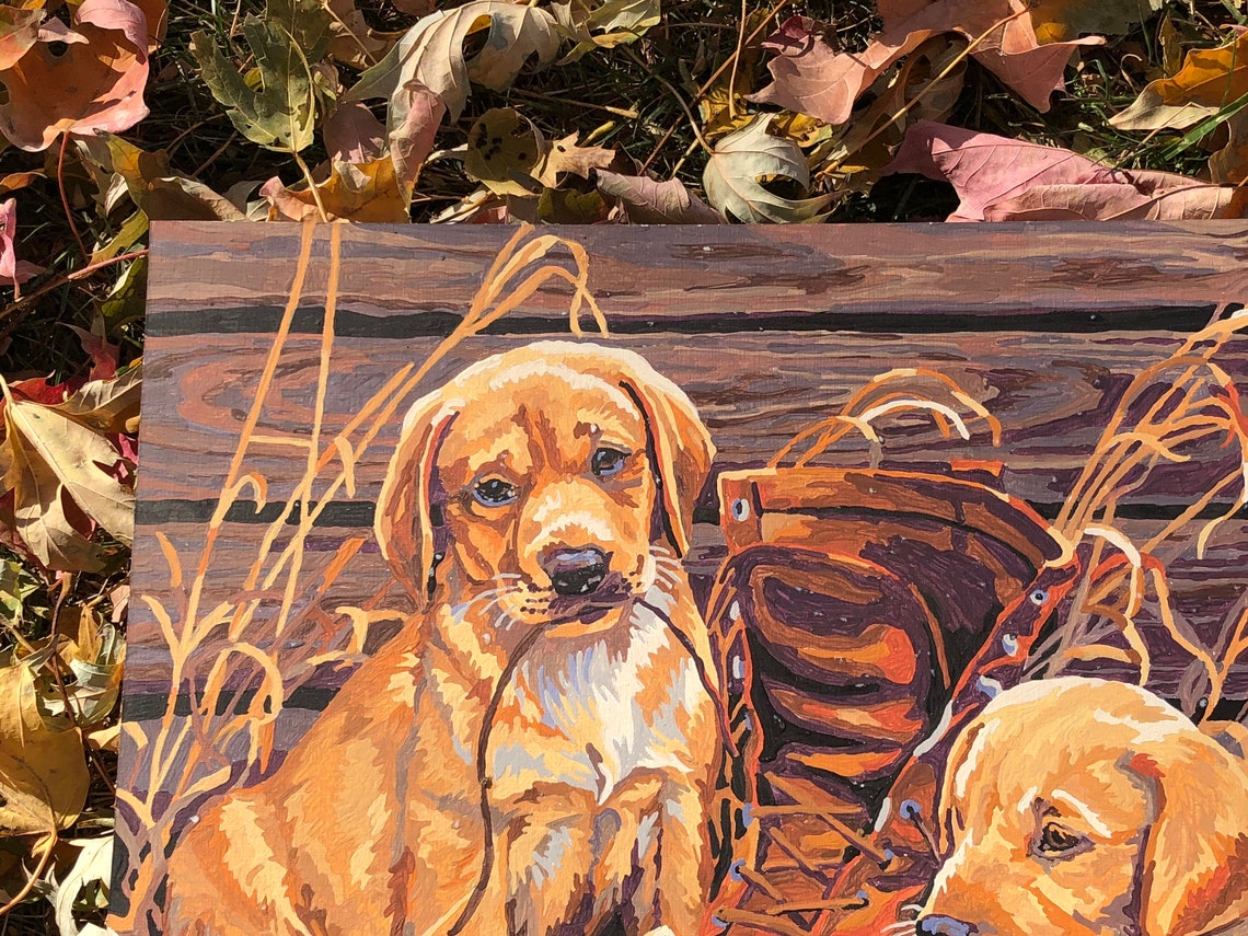 Vintage Paint by Number Dog Puppy Lab Retriever Cabin Woodland Etsy