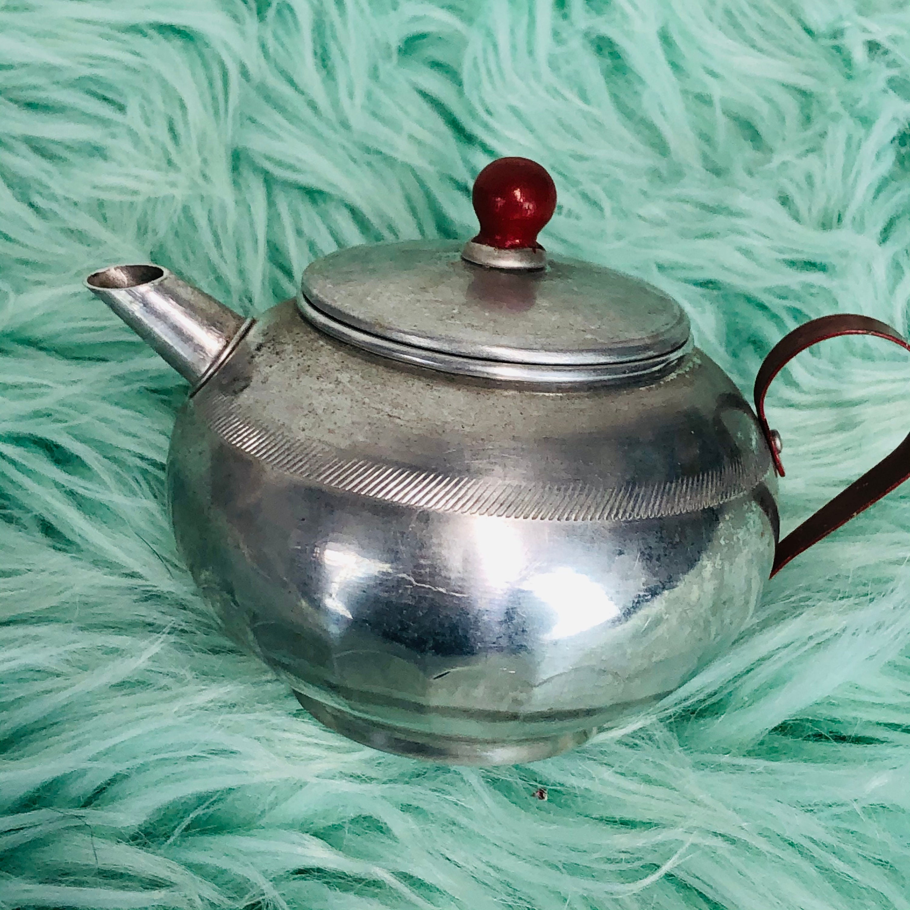 Vintage Toy Teapot Aluminum Red Etsy