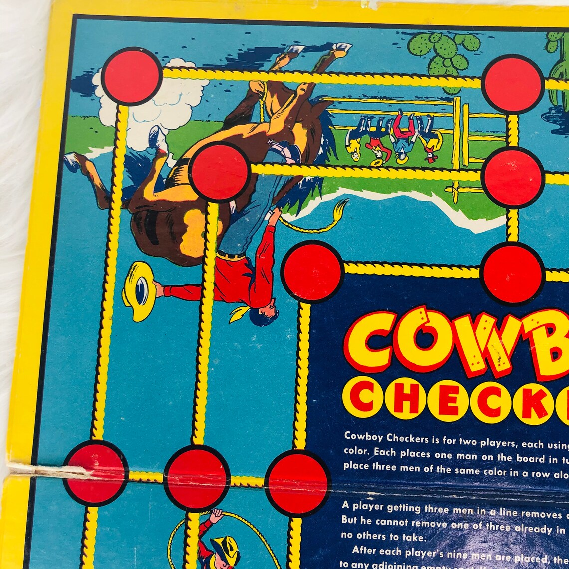 Vintage 1940s Cowboy Checkers Gameboard Wall Decor Rec Room Etsy