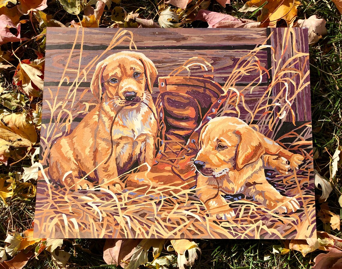 Vintage Paint by Number Dog Puppy Lab Retriever Cabin Woodland Etsy