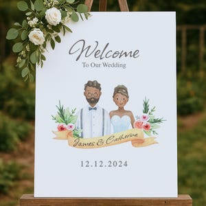 Benutzerdefinierte Hochzeitsportrait | Digitale Aquarell-Datei | Einladungs-Signatur für Einladungen | Paar Zeichnung im Kinderbuch Stil
