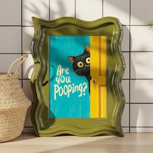 Funny Black Cat Bathroom Poster | Cute Toilet Wall Art Print | Black Kitty Peeking Door | Cat Lover Birthday Gift | Housewarming Humor Decor