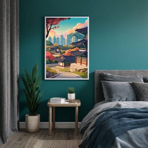 Seoul City Travel Poster, South Korea Wall Art, Seoul Skyline Print, Unique Birthday Gift, Modern Home Decor.