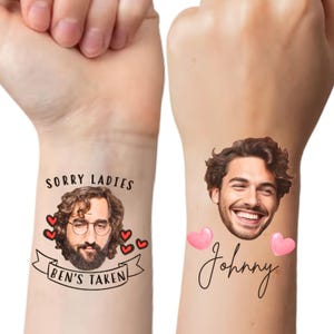 Benutzerdefinierte Junggesellinnenabschied temporäre Tattoos - personalisiert mit dem Gesicht des Bräutigams, lustige Brautduschengeschenke, Geschenke für die Brautparty, Massentattoos