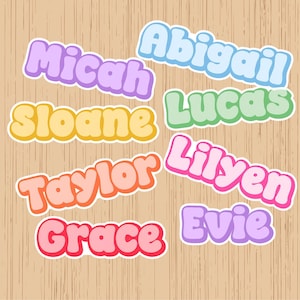 Custom Name Sticker for Kids – Bubble Font Pastel Name Decal for Water Bottle, Laptop, Gift, School, Personalized Vinyl Label