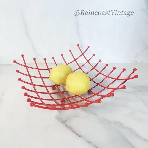 Minimalist Red IKEA Wire Fruit Basket | Vintage Industrial Kitchen Decor 1990s