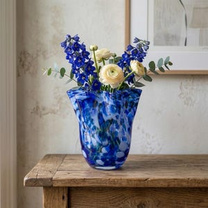 Mid Century Blue Glass Vase - Etsy