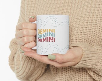 Gemini Zodiac Mug | Colorful Retro Astrology Gift for Her | Gemini Birthday Coffee Cup | Air Sign Celestial Decor | Astrology Collection