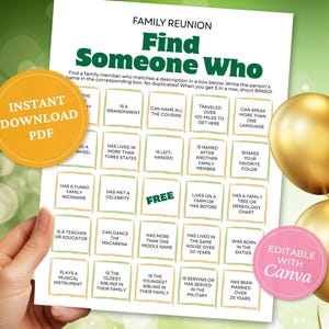 Find Someone Who Bingo - Family Reunion Icebreaker Game - Instant Download - Printable Bingo Cards for Family Gathering