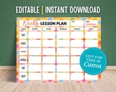 Editable Weekly Lesson Plan Preschool & Kindergarten | Teacher Planner |  Theme Templates Canva | Homeschool Curriculum Organizer Printable