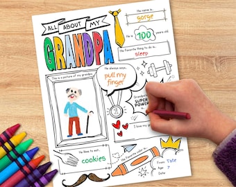 Printable Fathers Day Coloring Card | Fathers Day Activity for Kids | All About Grandpa | DIY Gift for Grandpa | Personalized Keepsake