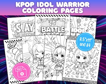 Kpop Coloring Pages Printable, Demon Hunters Kids Activity, Huntrix Inspired Fun, Kawaii Chibi Anime Coloring Book, Digital Download PDF, A4