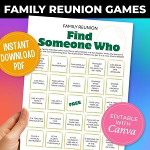 Family Reunion Bingo Printable - Find Someone Who Icebreaker Game - Digital Download - Reunion Activity - Editable Bingo Template