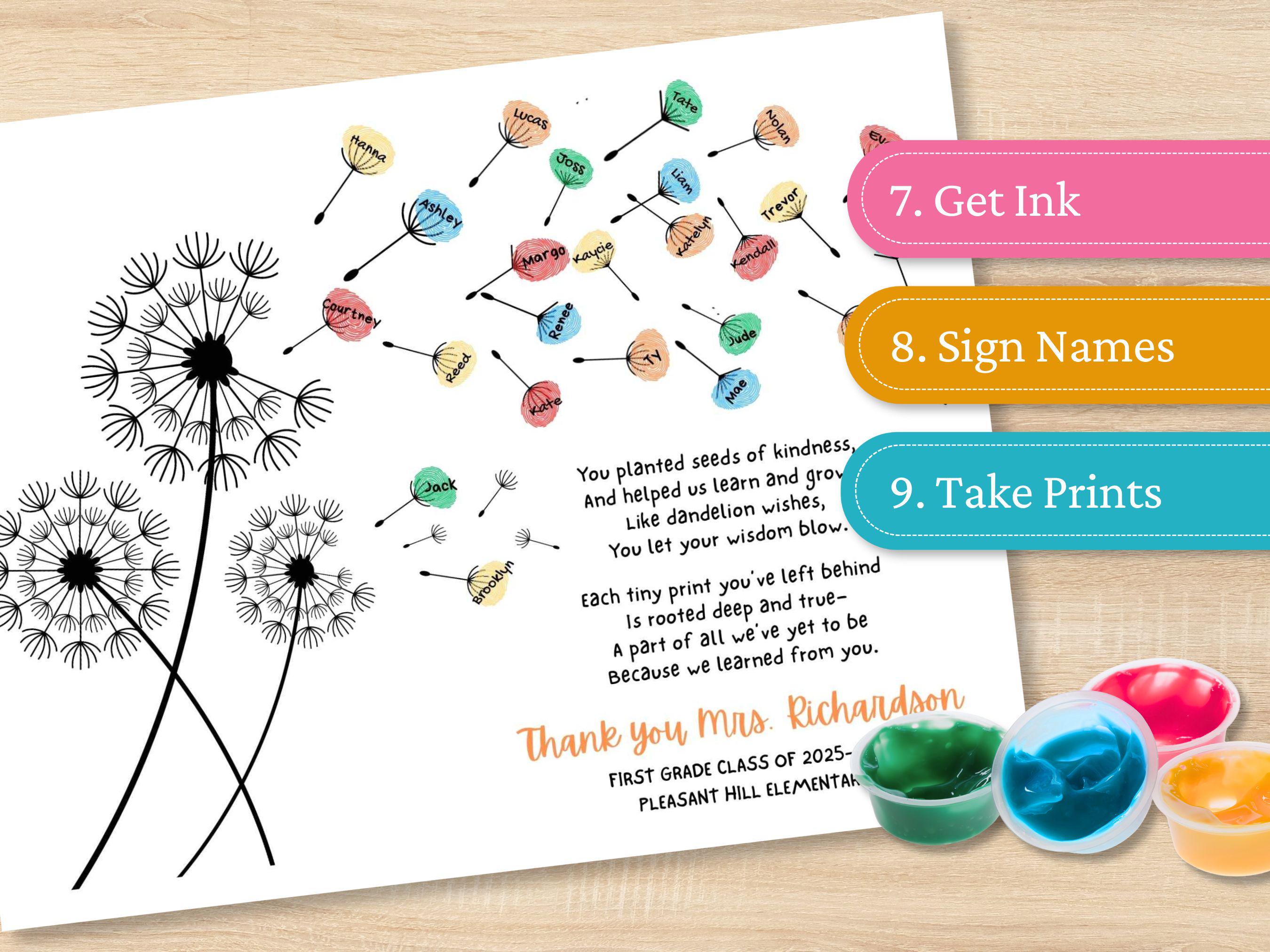 Editable Thumbprint Dandelion Teacher Gift • Class Art Project With ...