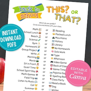 Back to School Game for Older Kids, First Day of School Icebreaker, Printable Classroom Activity, Editable Game Template, Instant Download