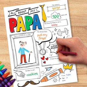 Carte à colorier imprimable pour la fête des pères | Activité de fête des pères pour les enfants | Tout sur papa | Cadeau DIY pour grand-père/papa | Souvenir personnalisé