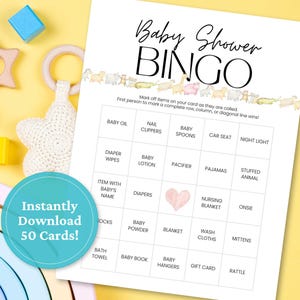 50 Baby Shower Bingo Cards - Printable Baby Bingo Game, Fun Baby Shower Activity, Instant Download, Gender Neutral