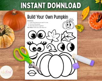 Create Your Own Pumpkin Printable, DIY Fall Paper Craft Kit, Preschool Halloween Coloring, Homeschool Thanksgiving Art, Digital Download
