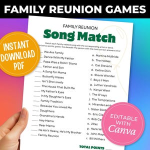 Family Reunion Game Printable | Family Song Match  | Fun Family Reunion Activity | Instant Download | Editable Game