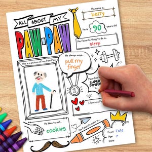 Carte à colorier imprimable pour la fête des pères | Activité de fête des pères pour les enfants | Tout sur PawPaw | Cadeau DIY pour Paw-Paw | Souvenir personnalisé