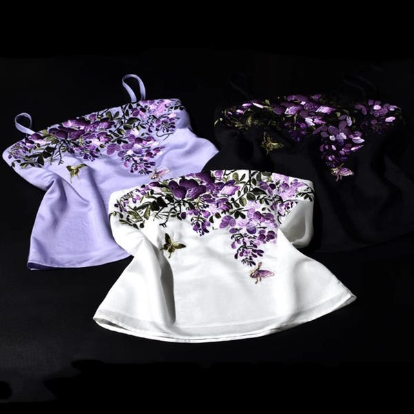 Hanfu-hemdje met blauweregenbloem, geborduurd Hanfu-hemdje, strapless Hanfu-binnenlaag, aangepast hemdje uit de Song-dynastie voor dames