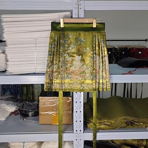 Green Horse-Faced Skirt, Fox Embroidered Hanfu, Traditional Women&#39;s Hanfu Skirt, Short Summer Modern Hanfu, Woven Gold Hanfu
