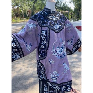 Purple Traditional Hanfu, Embroidered Hanfu Suit, Handmade Slanted-Collar Hanfu Top, Qing Dynasty Princess Costume, Gift for Mother