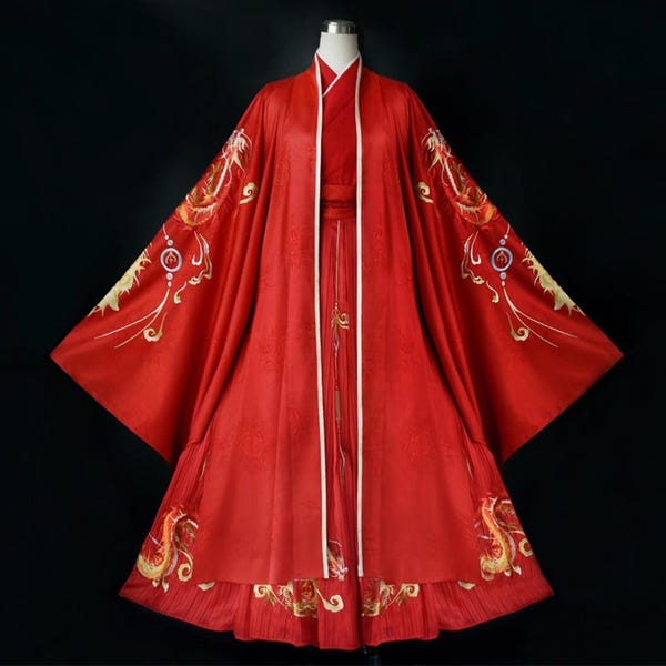 Hanfu Wedding Suit, Chinese Embroidered Hanfu, Dragon and Phoenix Hanfu