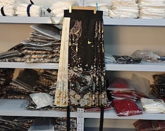 Butterfly Print Hanfu Skirt, Black and White Evening Dress