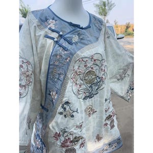 Handmade Hanfu Suit, Traditional Embroidered Hanfu Suit for Women, Qing Dynasty Costume with Slanting Collar, Ancient Horse-Faced Skirt