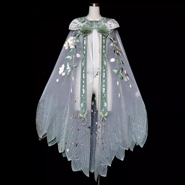 Embroidered Hanfu Cape, Ancient Costume Cloak, Butterfly Ribbon
