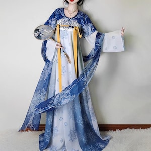 Blue and White Porcelain Round Neck Hanfu, Hanfu 4-Piece Suit, Modern Chinese Style Hanfu, Summer Women&#39;s Hanfu Skirt