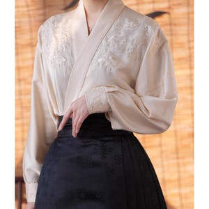 Apricot Hanfu Top, Cross-Collared Hanfu with Airplane Sleeves, Daily Hanfu Clothes, Embroidered Hanfu Top, Tops with Horse-Faced Skirts