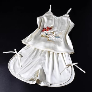 Vêtements de nuit brodés de style Hanfu, caraco de style chinois, ensemble de vêtements de détente