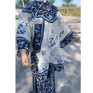 Navy Blue Hanfu Suit, Exquisite Embroidered Hanfu Skirt, Vintage Flower Women&#39;s Hanfu, Traditional Chinese Horse Face Skirt, Gifts for Her