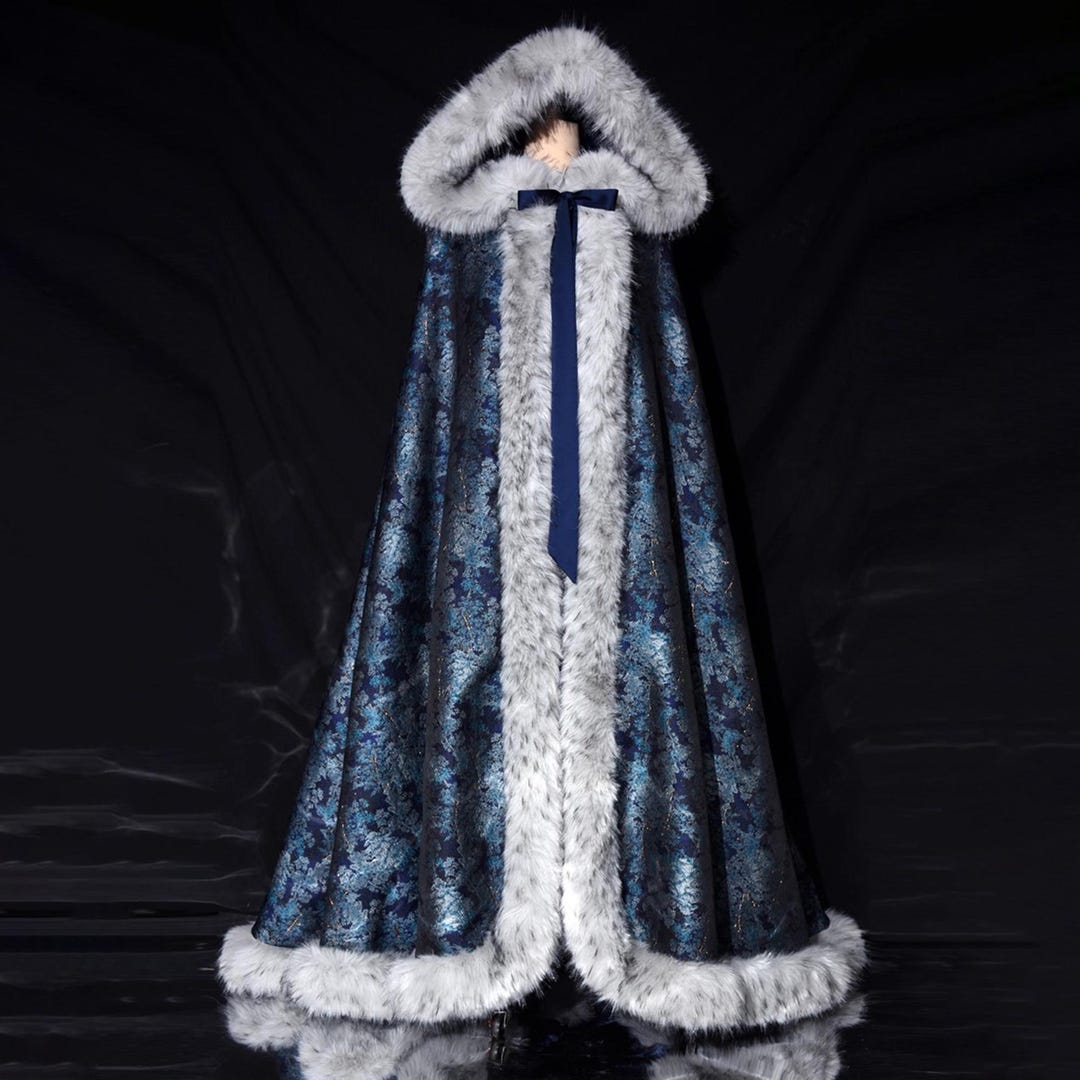 Blue Cedar Jacquard Winter Cape, Fleece-lined Hanfu Style - Etsy