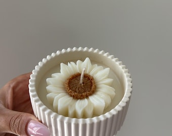 Handmade Sunflower Soy Candle in Jasmine Jar: Floral Aromatherapy Gift