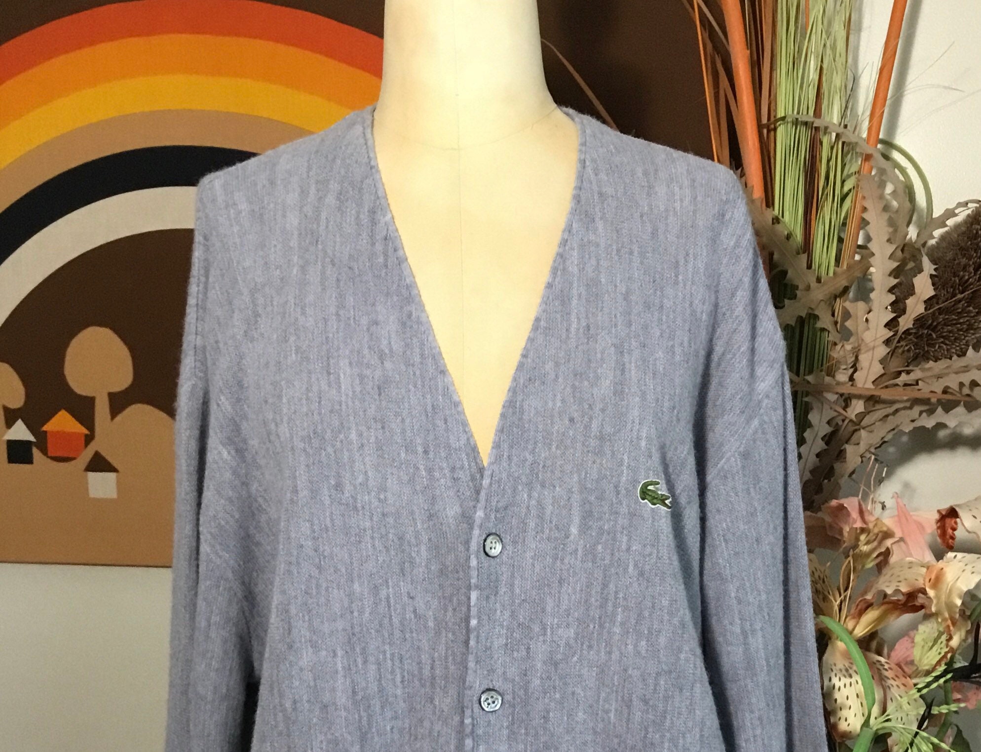 Izod Lacoste Men s Light Gray Cardigan Sweater large Etsy UK