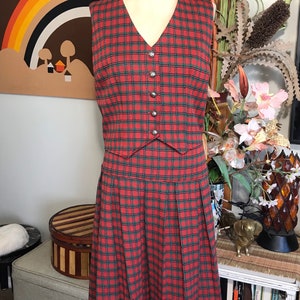 1970s 2 Piece Polyester Plaid Skirt Set