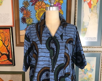 1980s African Print Batik Shirt