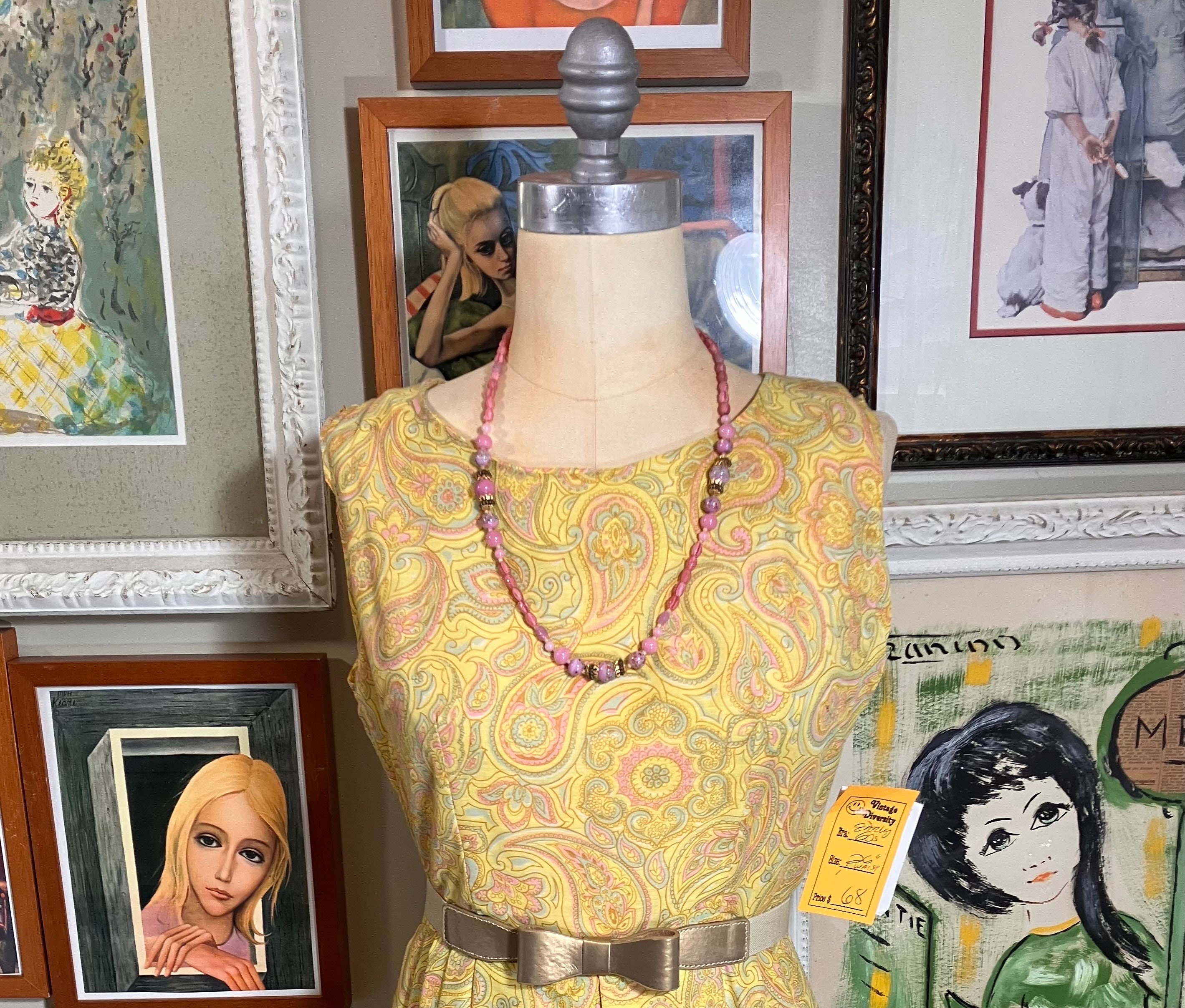 60s -70s Jewelry – Necklaces, Earrings, Rings, Bracelets 1960s Dress Paisley Print Pleated $69.00 AT vintagedancer.com